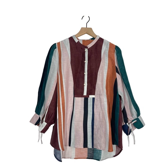 Apiece Apart Isli Viola Top Women's SZ 10 Alhambra Stripe Linen Silk Blend - Picture 3 of 12